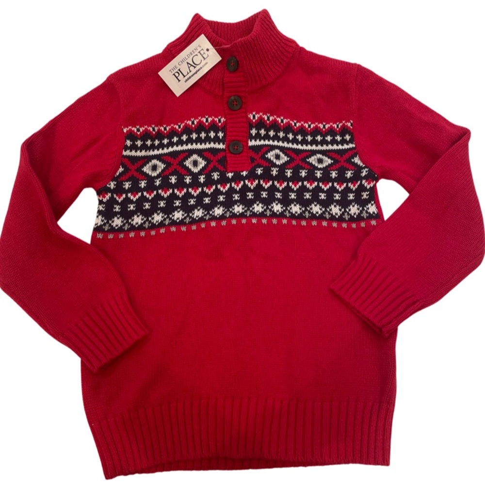 Size: 3T Holiday/Winter Red & Navy Sweater